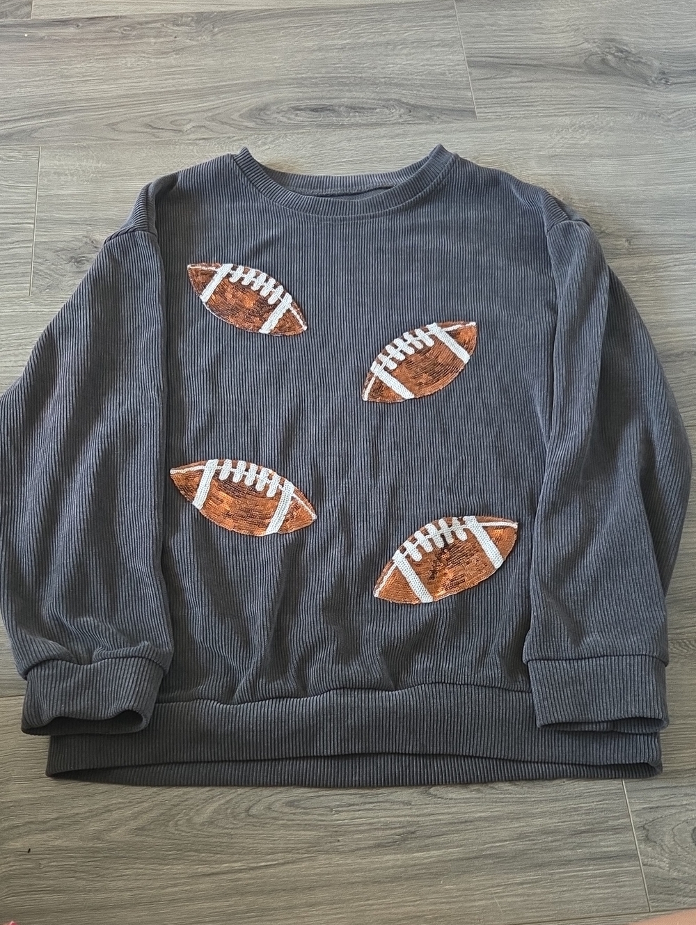 Women's Dark Gray Football Graphic Crewneck Sweater